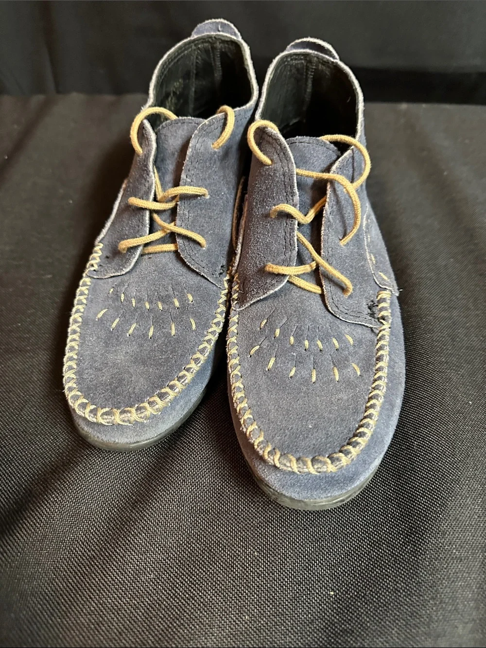Storm Blue #199 Suede low chukka lace-up moccasin booties Boho 7.5W